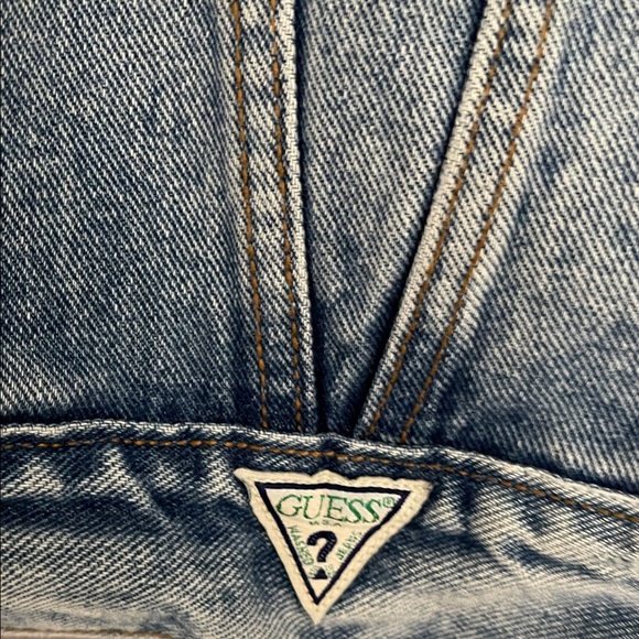 Guess Vintage Denim Jacket with Tan Leather Collar - Picture 4 of 6